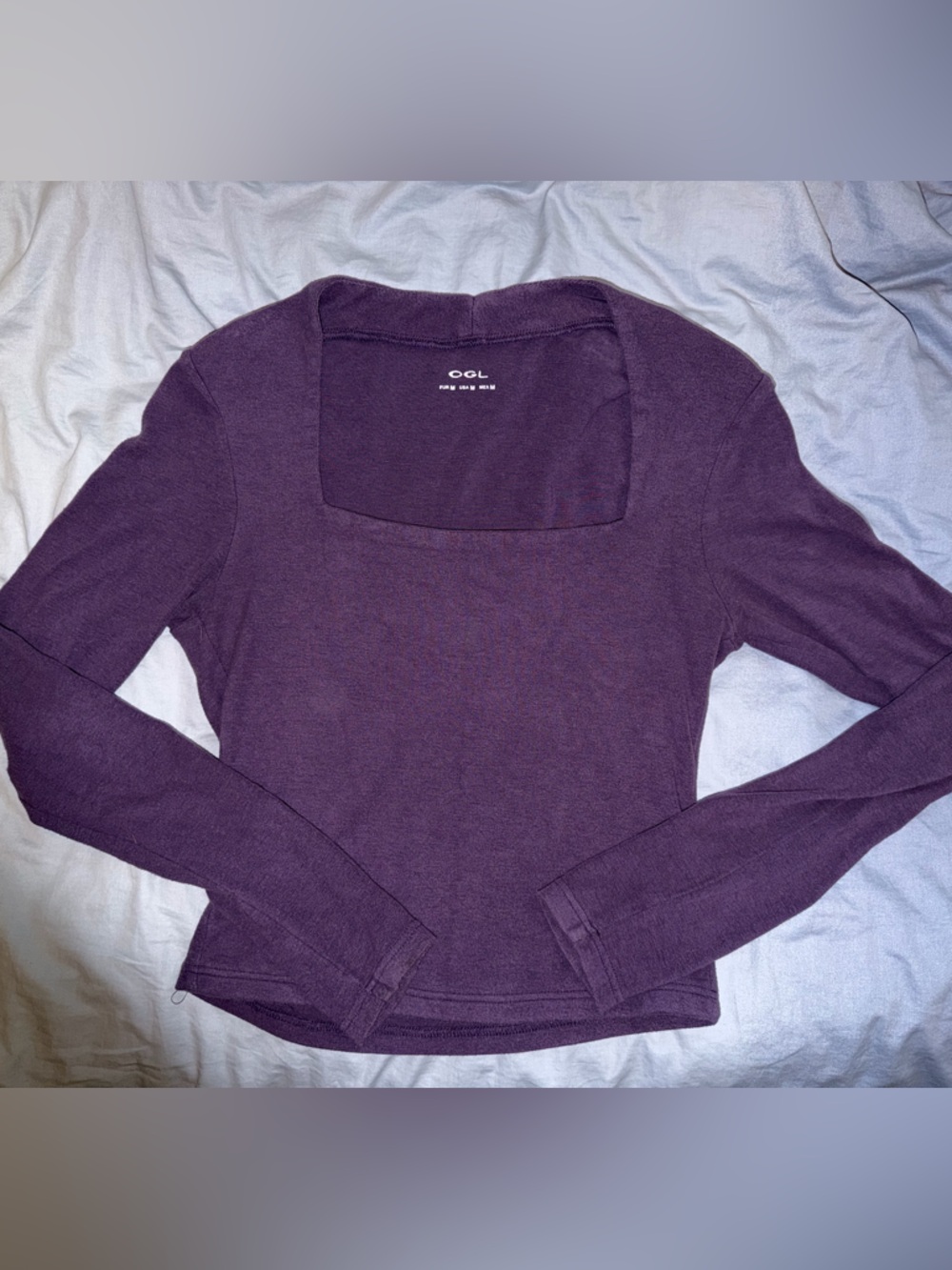 OGL Purple Square Neck Long Sleeve Top Medium Soft Stretch Minimalist Fitted